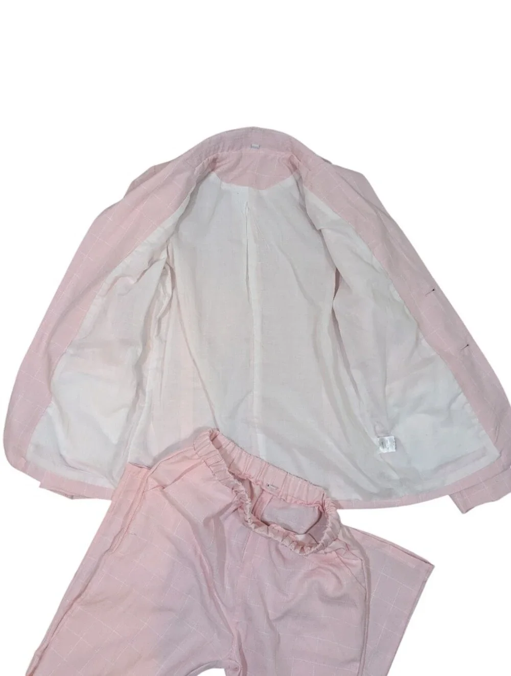 Light Pink Windowpane Two-Piece Set - Jacket & Elastic Waist Pants